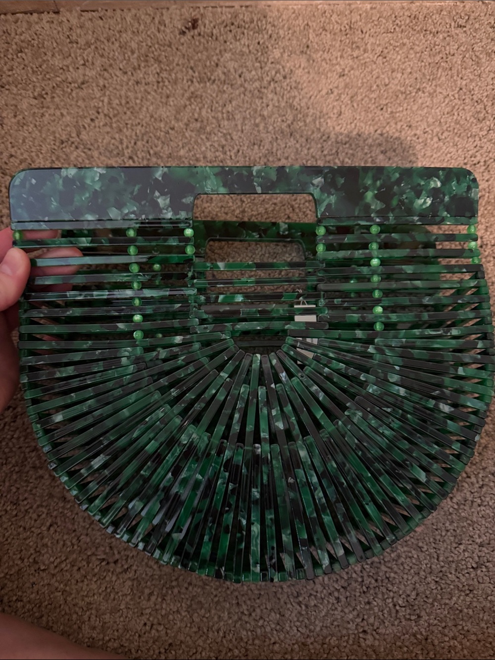 Francesca's Collections Green Marble Semi-Circle Acrylic Top-Handle Clutch